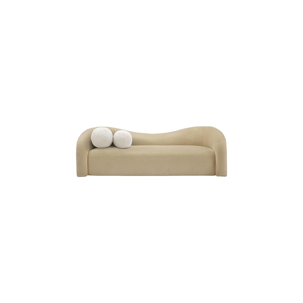 Meridian Furniture 186Beige-S Kali Collection Modern | Contemporary Sofa with Soft Beige Faux Shearling Teddy Fabric, Curved Back, 86" W x 33" D x 27" H, Beige