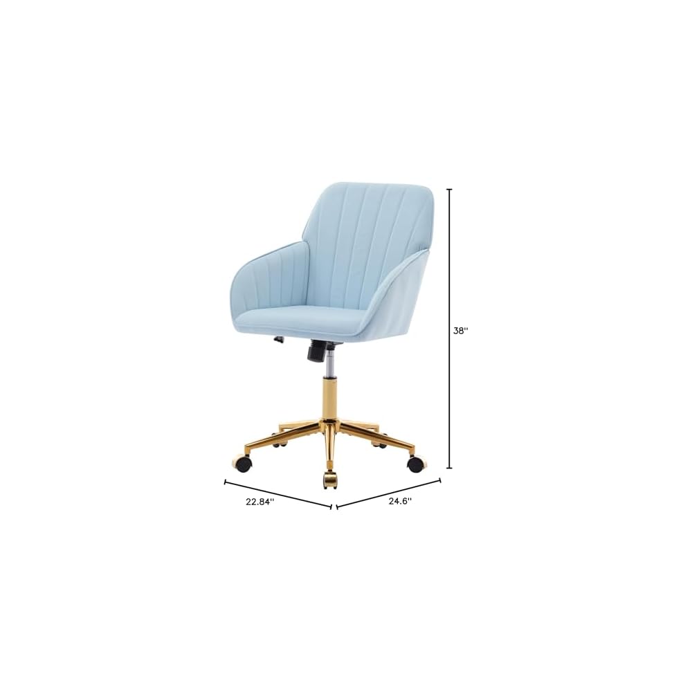 Modern Velvet Home Office Desk Chair,with Gold Metal Legs, Swivel Chair360° with High Back, Swivel Armchair Vanity Chair Nice Task Chair，vanity chair Upholstered Tufted Computer Chair (Baby Blue)