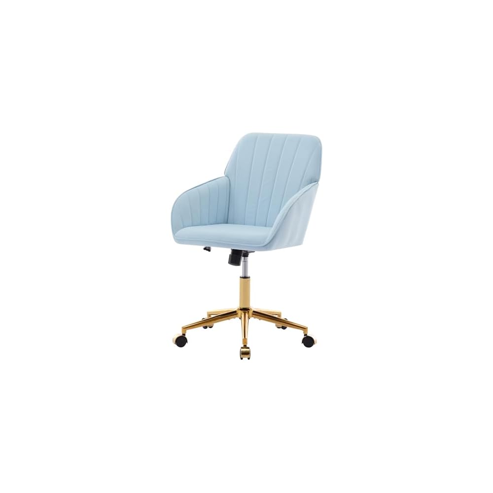 Modern Velvet Home Office Desk Chair,with Gold Metal Legs, Swivel Chair360° with High Back, Swivel Armchair Vanity Chair Nice Task Chair，vanity chair Upholstered Tufted Computer Chair (Baby Blue)