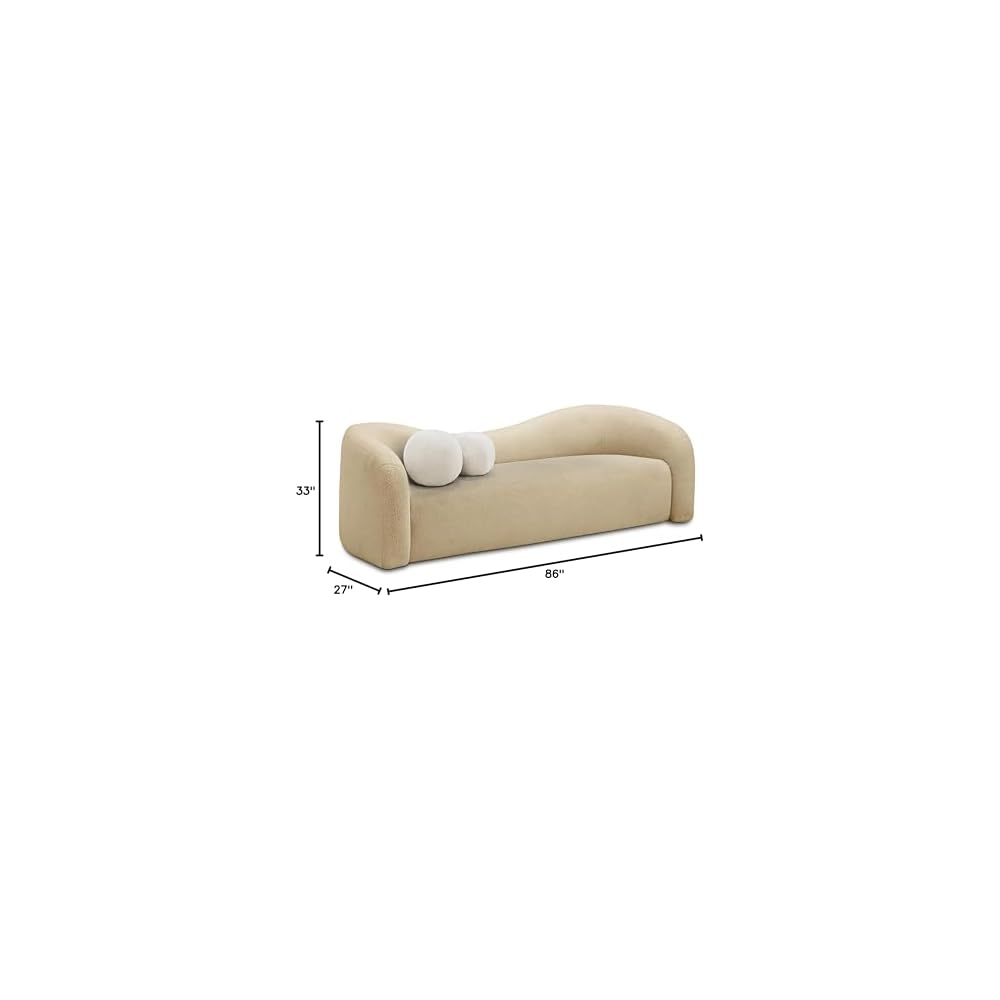 Meridian Furniture 186Beige-S Kali Collection Modern | Contemporary Sofa with Soft Beige Faux Shearling Teddy Fabric, Curved Back, 86" W x 33" D x 27" H, Beige