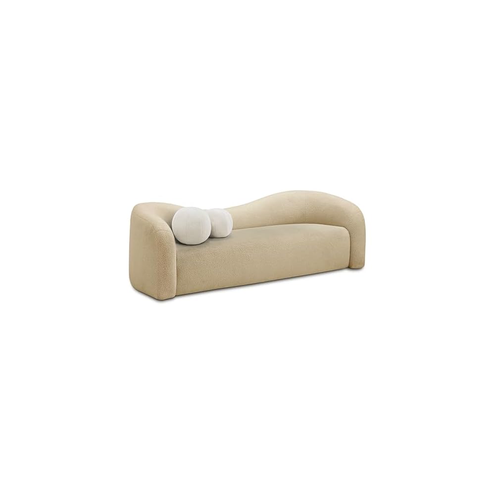 Meridian Furniture 186Beige-S Kali Collection Modern | Contemporary Sofa with Soft Beige Faux Shearling Teddy Fabric, Curved Back, 86" W x 33" D x 27" H, Beige
