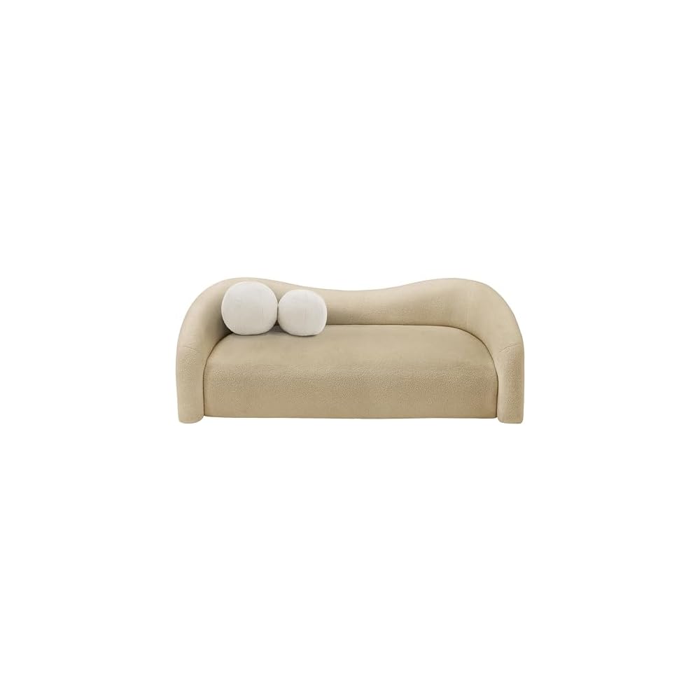 Meridian Furniture 186Beige-S Kali Collection Modern | Contemporary Sofa with Soft Beige Faux Shearling Teddy Fabric, Curved Back, 86" W x 33" D x 27" H, Beige