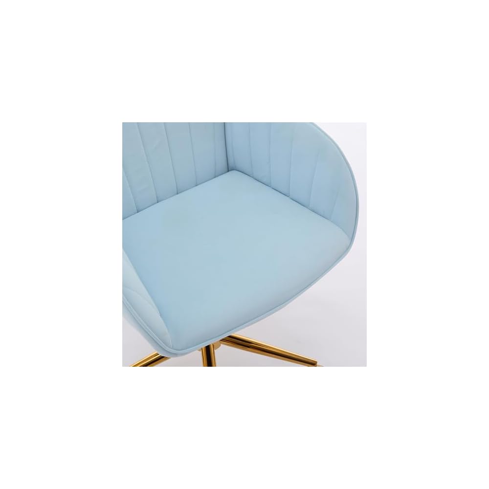 Modern Velvet Home Office Desk Chair,with Gold Metal Legs, Swivel Chair360° with High Back, Swivel Armchair Vanity Chair Nice Task Chair，vanity chair Upholstered Tufted Computer Chair (Baby Blue)