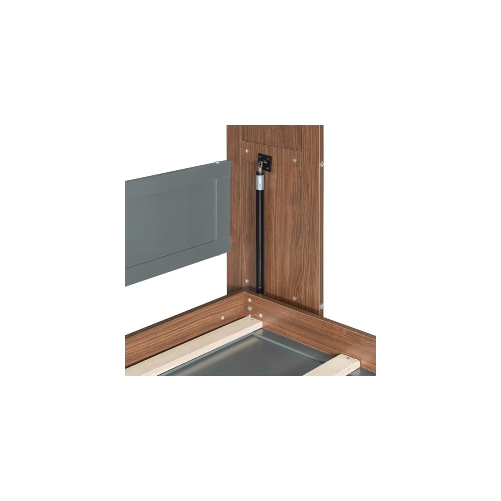 Ball & Cast Full Size Murphy Bed Wall Beds with Foldable Desk and Hardware Chain,Cabinets Bed w/Metal Leg & Slat Support,Space Saving Bedroom Furniture for Small Space Apartment,Walnut & Gray