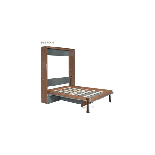 Ball & Cast Full Size Murphy Bed Wall Beds with Foldable Desk and Hardware Chain,Cabinets Bed w/Metal Leg & Slat Support,Space Saving Bedroom Furniture for Small Space Apartment,Walnut & Gray