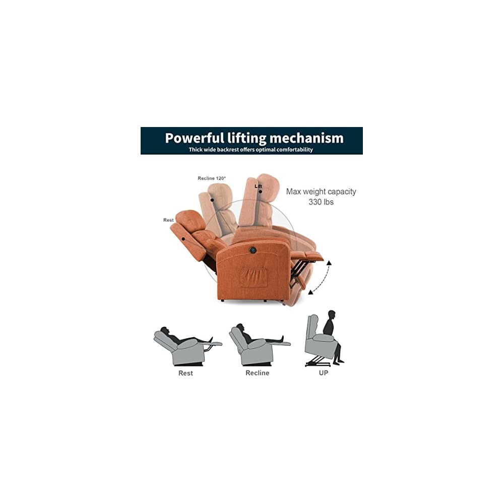 Living Room Chairs Power Lift Recliner Chair Massage Heat for Elderly Upgraded Motorized Sofa Linen