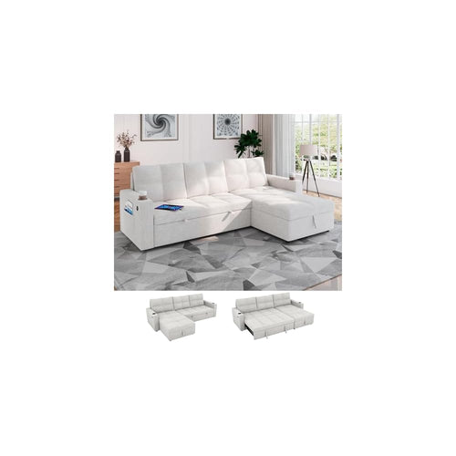 85 Inch Modular Sectional Sleeper Sofa Bed with Storage,L Shaped Sectional Couches Bed with Pull Out Couch Bed,USB Charging,Cup Holders and Side Pockets,for Living Room/Office/Apartment