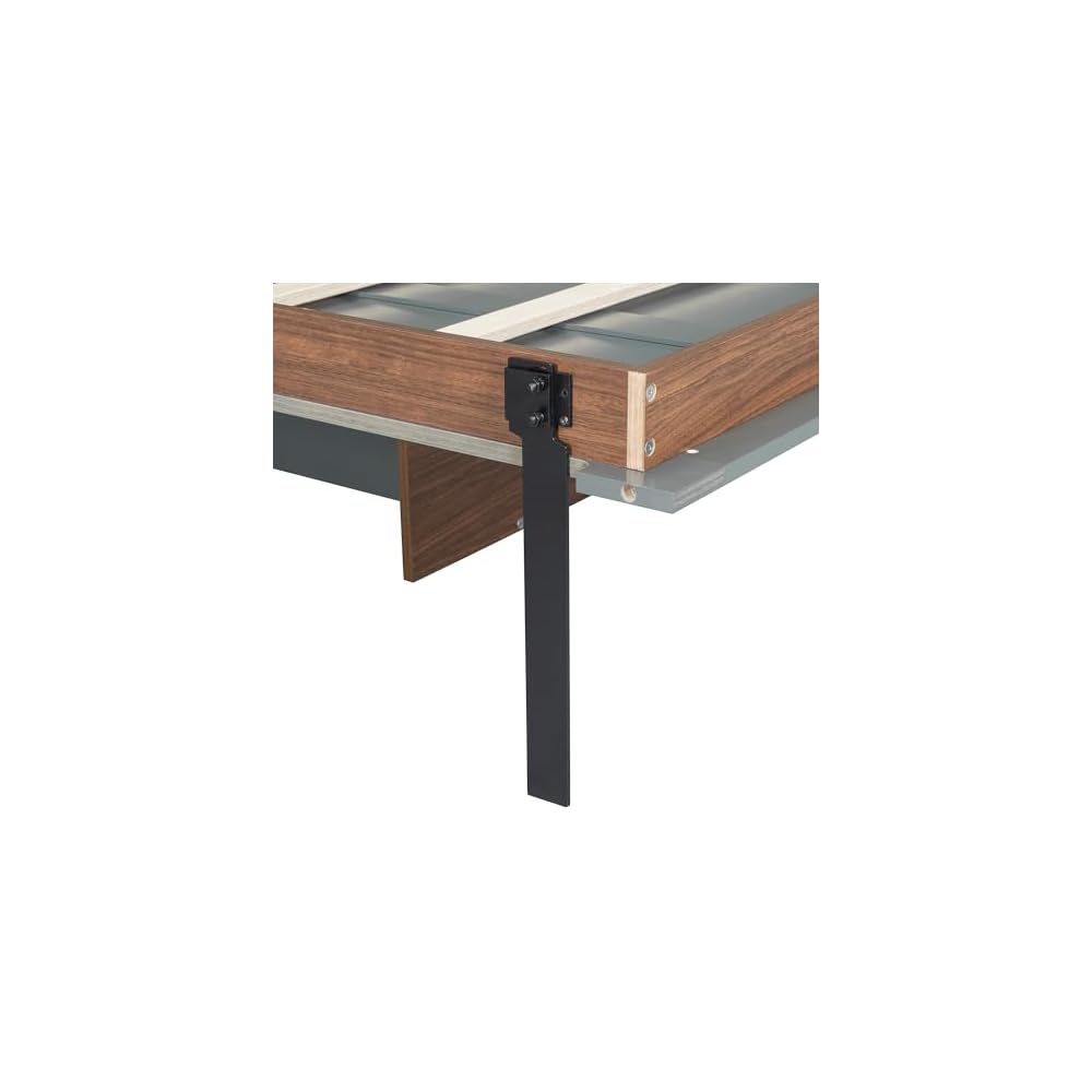 Ball & Cast Full Size Murphy Bed Wall Beds with Foldable Desk and Hardware Chain,Cabinets Bed w/Metal Leg & Slat Support,Space Saving Bedroom Furniture for Small Space Apartment,Walnut & Gray