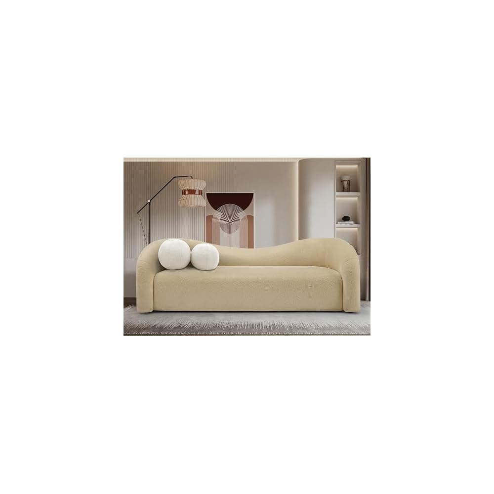Meridian Furniture 186Beige-S Kali Collection Modern | Contemporary Sofa with Soft Beige Faux Shearling Teddy Fabric, Curved Back, 86" W x 33" D x 27" H, Beige