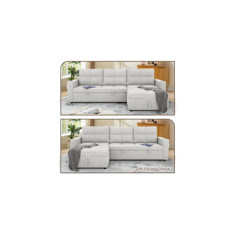 85 Inch Modular Sectional Sleeper Sofa Bed with Storage,L Shaped Sectional Couches Bed with Pull Out Couch Bed,USB Charging,Cup Holders and Side Pockets,for Living Room/Office/Apartment