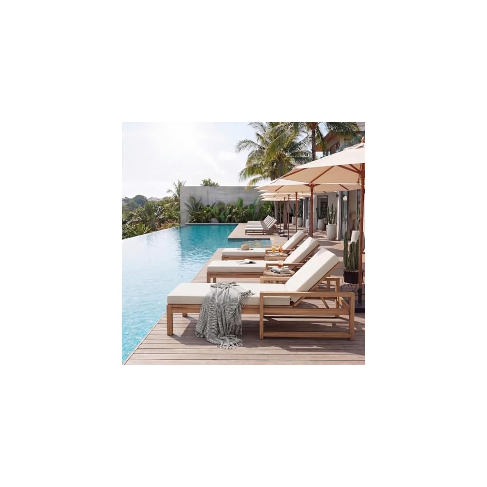 Outdoor Chaise Lounge Chair Set of 2, Patio Chaise Lounge Recliner with Adjustable Backrest, Acacia Wood Poolside Chaise Lounge with Thick All-Weather Cushions for Patio, Deck and Backyard(B)