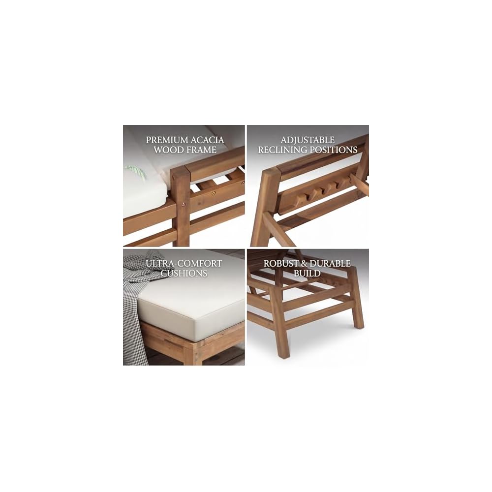 Outdoor Chaise Lounge Chair Set of 2, Patio Chaise Lounge Recliner with Adjustable Backrest, Acacia Wood Poolside Chaise Lounge with Thick All-Weather Cushions for Patio, Deck and Backyard(B)