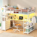 CSZZD White Loft Bed Twin Size with U-Shaped Desk and Upholstered Headboard