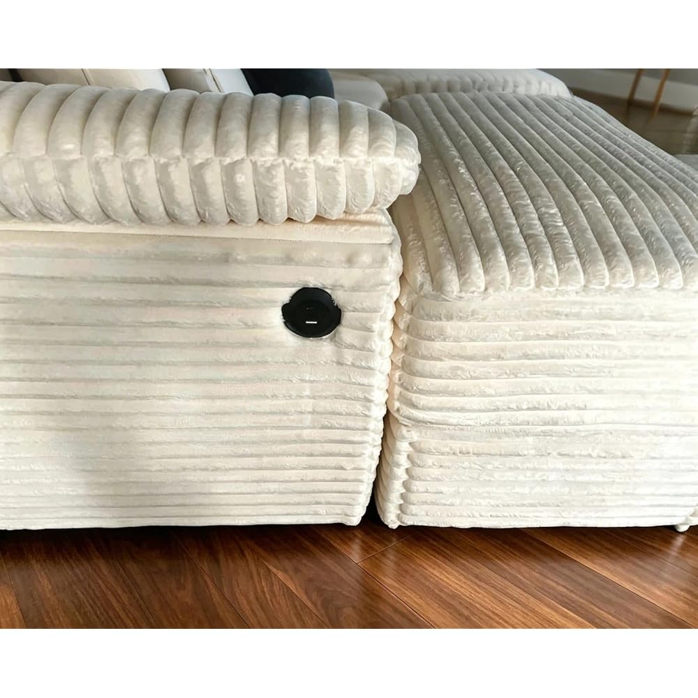 75" Corduroy Loveseat Sofa with Storage Ottoman,USB Charging,Beige