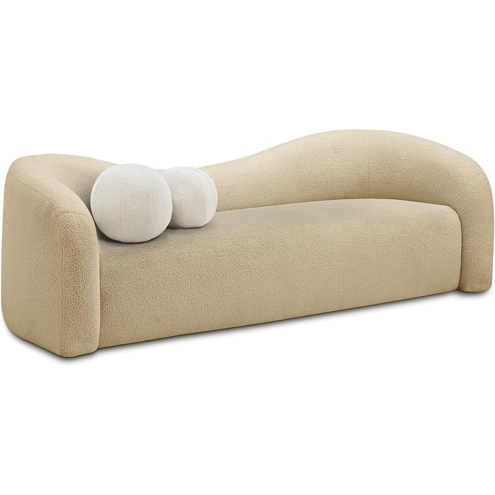 Meridian Furniture 186Beige-S Kali Collection Modern | Contemporary Sofa with Soft Beige Faux Shearling Teddy Fabric, Curved Back, 86" W x 33" D x 27" H, Beige